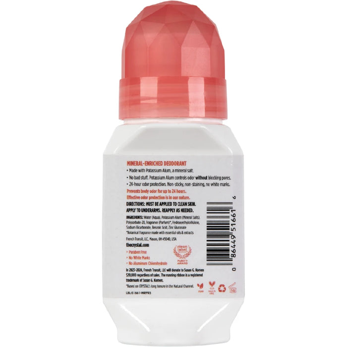 CRYSTAL Roll-On Deodorant Coconut & Vanilla 66ml - back of pack showing ingredients and nutrition information