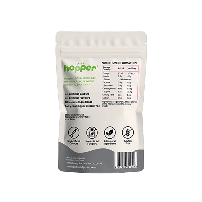 Hopper Natural 100s and 1000s Black back of pack – nutrition information and ingredients