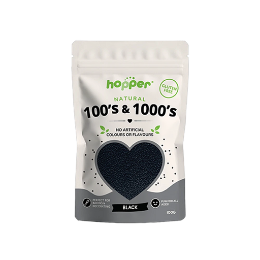 Hopper Natural 100s and 1000s Black front of pack – no artificial colours or flavours, gluten free
