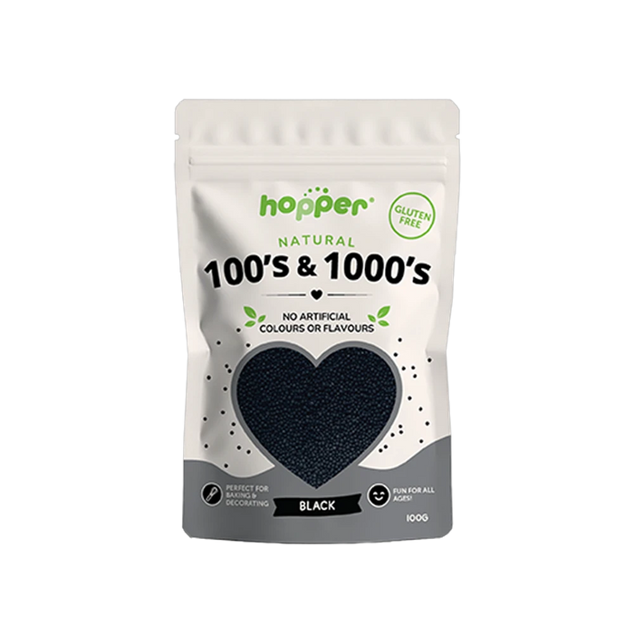Hopper Natural 100s and 1000s Black front of pack – no artificial colours or flavours, gluten free