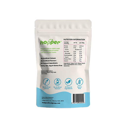 Hopper Natural 100s and 1000s Blue back of pack – nutrition information and ingredients