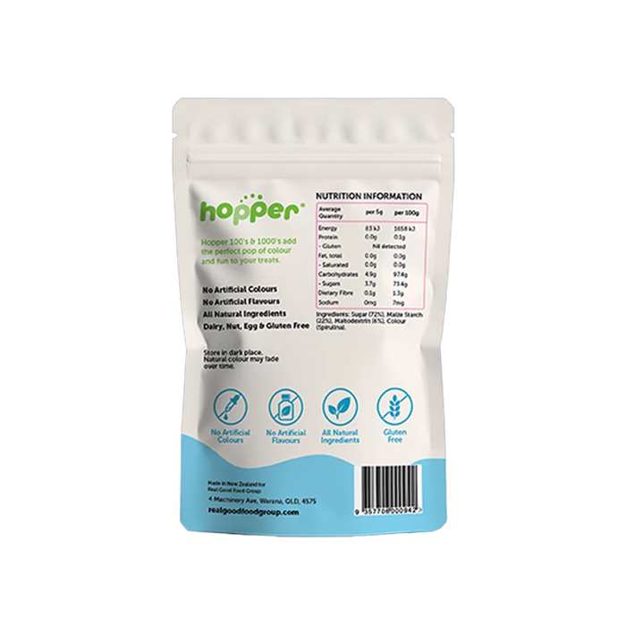 Hopper Natural 100s and 1000s Blue back of pack – nutrition information and ingredients