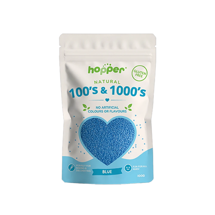 Hopper Natural 100s and 1000s Blue front of pack – no artificial colours or flavours, gluten free