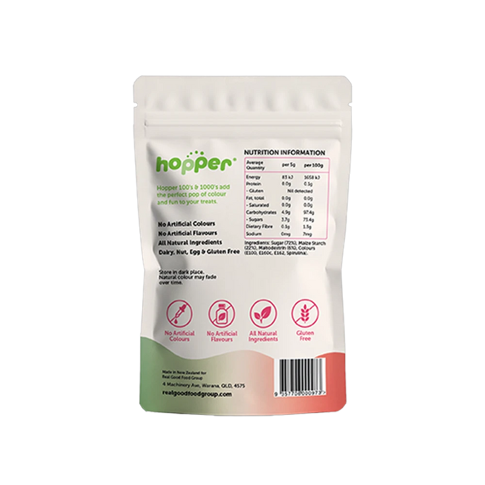 Hopper Natural 100s and 1000s Festive back of pack – nutrition information and ingredients