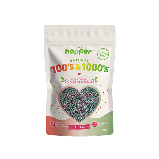 Hopper Natural 100s and 1000s Festive front of pack – no artificial colours or flavours, gluten free
