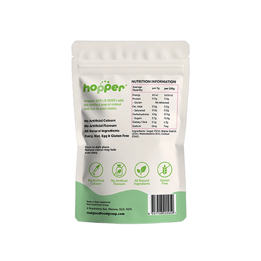 Hopper Natural 100s and 1000s Green back of pack – nutrition information and ingredients