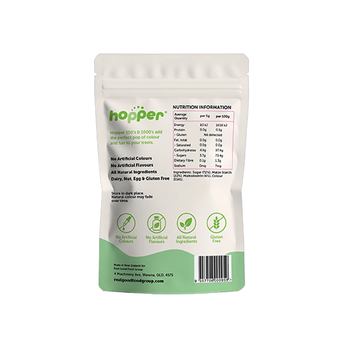 Hopper Natural 100s and 1000s Green back of pack – nutrition information and ingredients