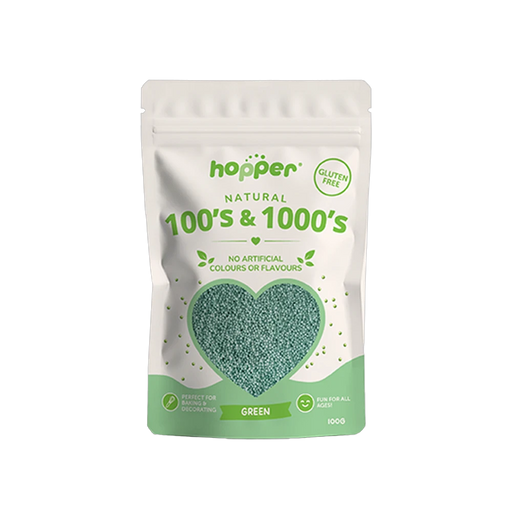 Hopper Natural 100s and 1000s Green front of pack – no artificial colours or flavours, gluten free