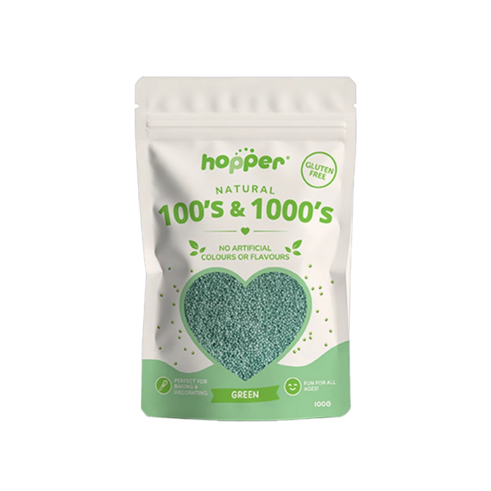 Hopper Natural 100s and 1000s Green front of pack – no artificial colours or flavours, gluten free