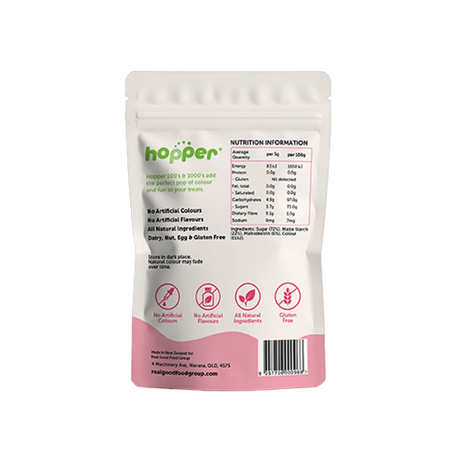 Hopper Natural 100s and 1000s Pink back of pack – nutrition information and ingredients