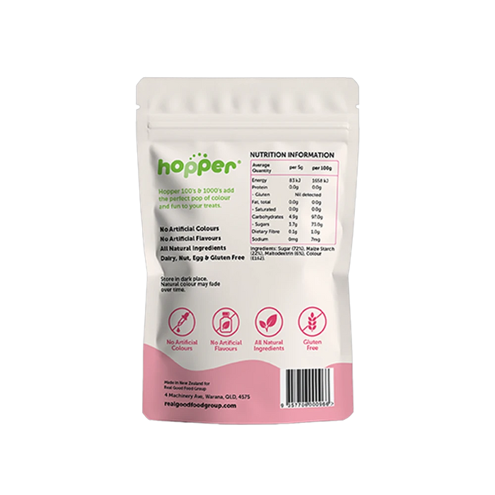 Hopper Natural 100s and 1000s Pink back of pack – nutrition information and ingredients
