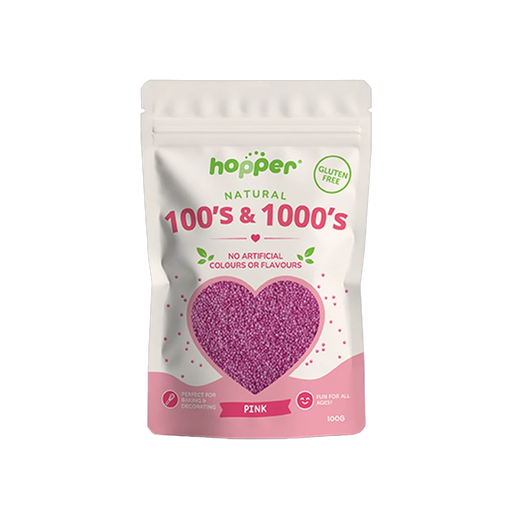 Hopper Natural 100s and 1000s Pink front of pack – no artificial colours or flavours, gluten free