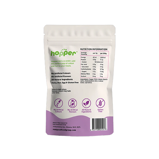 Hopper Natural 100s and 1000s Purple back of pack – nutrition information and ingredients