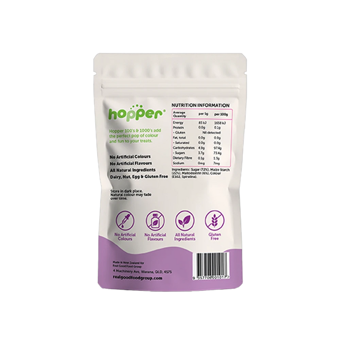 Hopper Natural 100s and 1000s Purple back of pack – nutrition information and ingredients