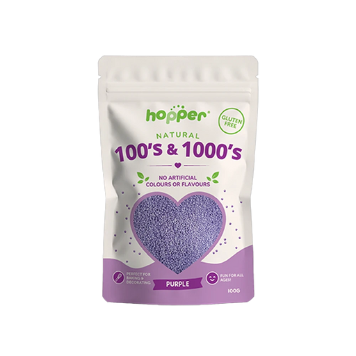 Hopper Natural 100s and 1000s Purple front of pack – no artificial colours or flavours, gluten free