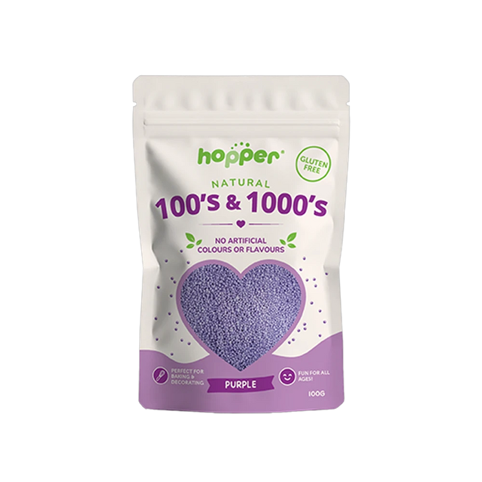 Hopper Natural 100s and 1000s Purple front of pack – no artificial colours or flavours, gluten free