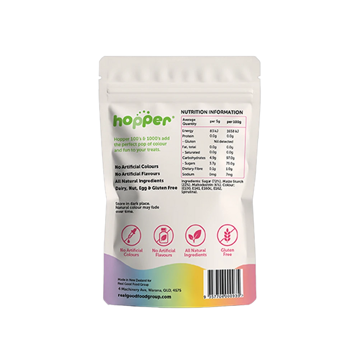 Hopper Natural 100s and 1000s Rainbow back of pack – nutrition information and ingredients
