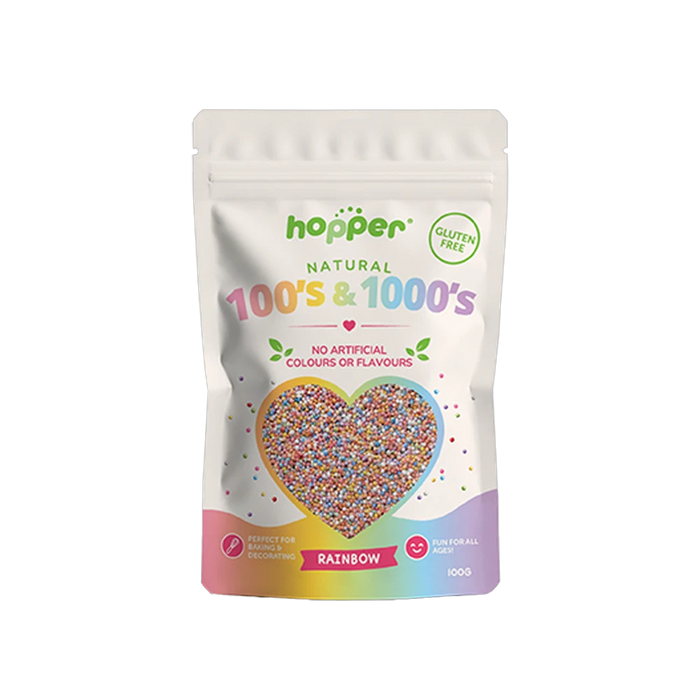 Hopper Natural 100s and 1000s Rainbow front of pack – no artificial colours or flavours, gluten free