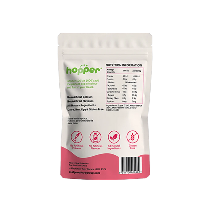 Hopper Natural 100s and 1000s Red back of pack – nutrition information and ingredients