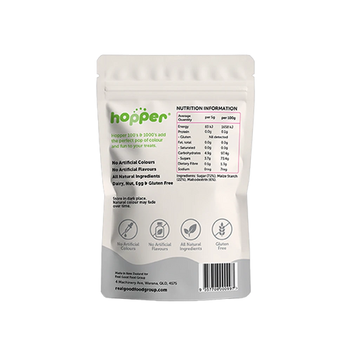 Hopper Natural 100s and 1000s White back of pack – nutrition information and ingredients