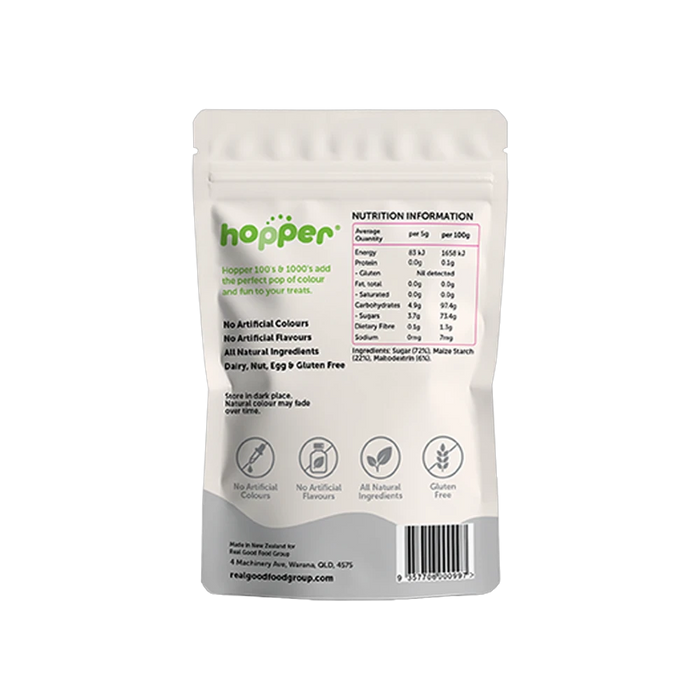Hopper Natural 100s and 1000s White back of pack – nutrition information and ingredients