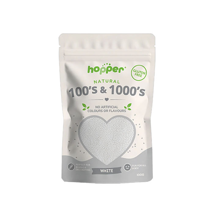 Hopper Natural 100s and 1000s White front of pack – no artificial colours or flavours, gluten free