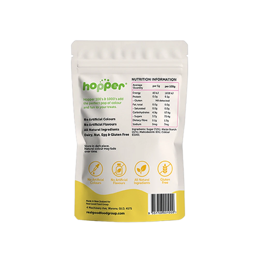 Hopper Natural 100s and 1000s Yellow back of pack – nutrition information and ingredients