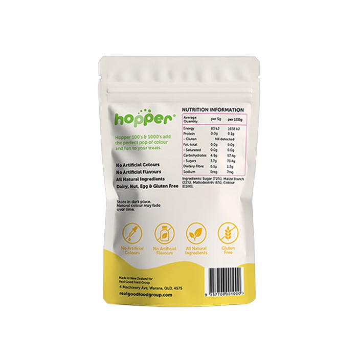 Hopper Natural 100s and 1000s Yellow back of pack – nutrition information and ingredients