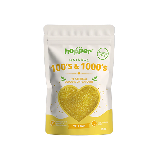 Hopper Natural 100s and 1000s Yellow front of pack – no artificial colours or flavours, gluten free