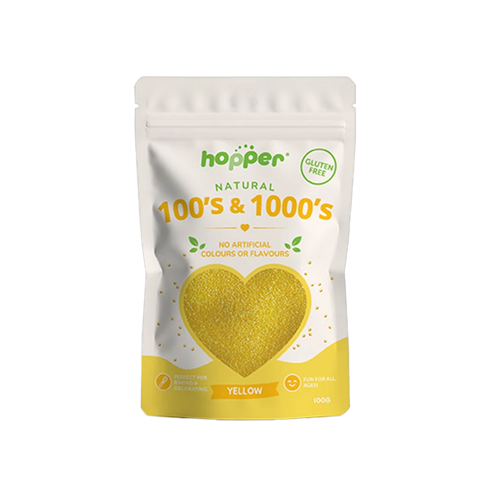 Hopper Natural 100s and 1000s Yellow front of pack – no artificial colours or flavours, gluten free