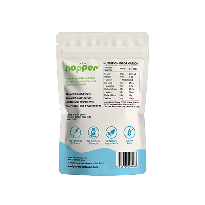 Hopper Natural Sprinkles Blue back of pack – nutrition information and ingredients