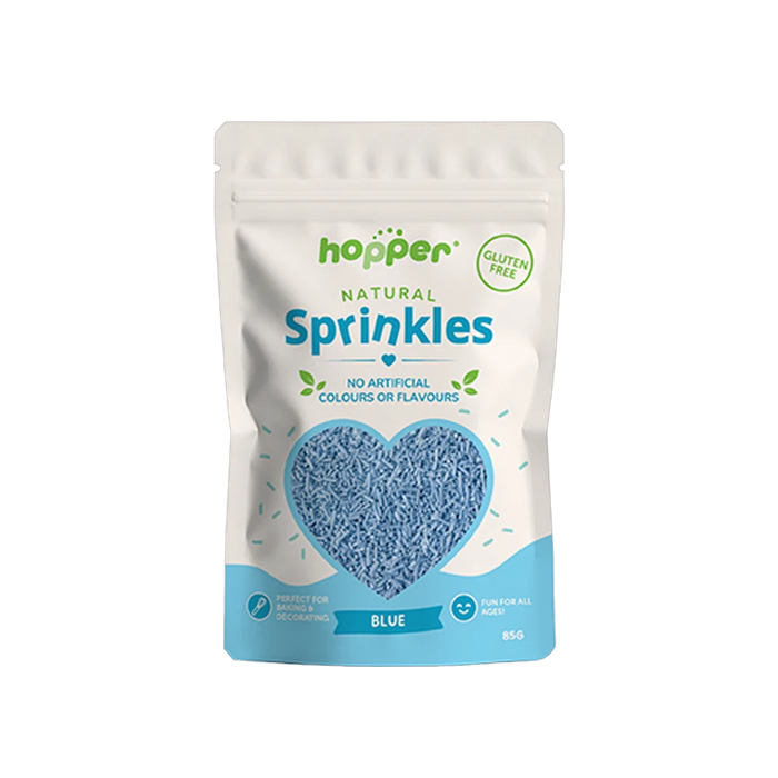 Hopper Natural Sprinkles Blue front of pack – no artificial colours or flavours, gluten free