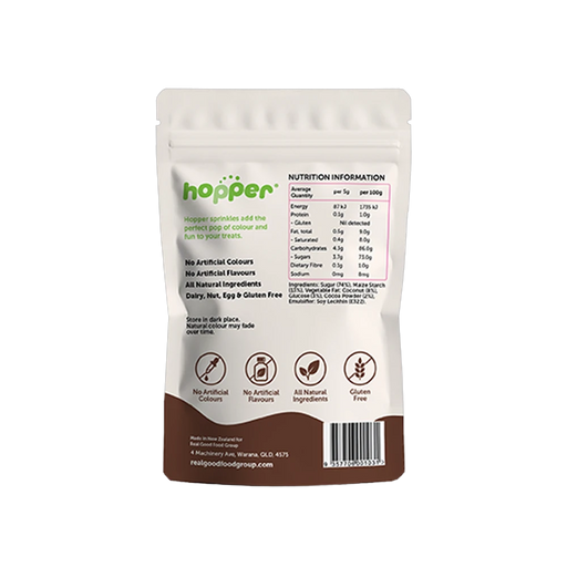 Hopper Natural Sprinkles Chocolate back of pack – nutrition information and ingredients