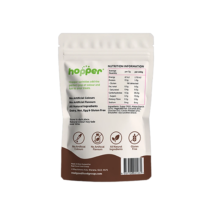 Hopper Natural Sprinkles Chocolate back of pack – nutrition information and ingredients