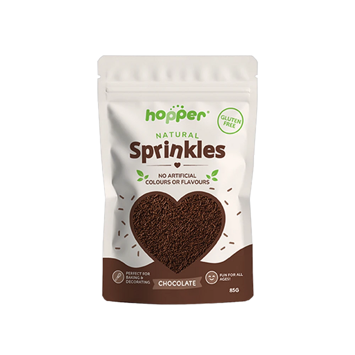 Hopper Natural Sprinkles Chocolate front of pack – no artificial colours or flavours, gluten free
