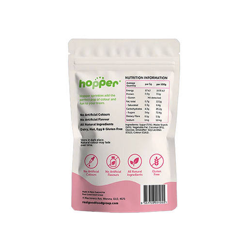 Hopper Natural Sprinkles Pink back of pack – nutrition information and ingredients