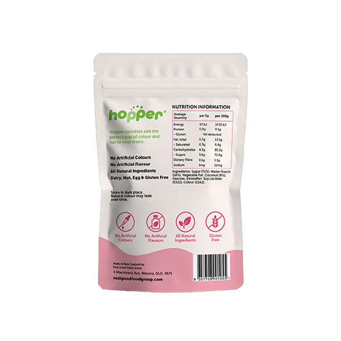 Hopper Natural Sprinkles Pink back of pack – nutrition information and ingredients