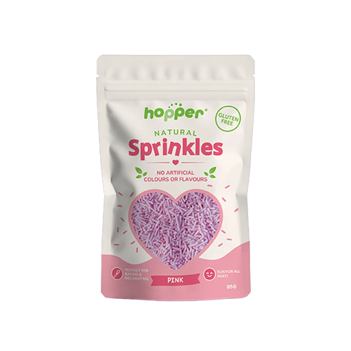 Hopper Natural Sprinkles Pink front of pack – no artificial colours or flavours, gluten free