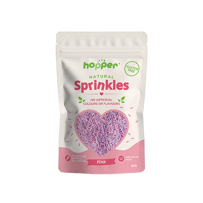Hopper Natural Sprinkles Pink front of pack – no artificial colours or flavours, gluten free