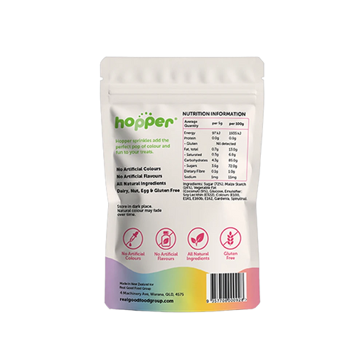 Hopper Natural Sprinkles Rainbow back of pack – nutrition information and ingredients