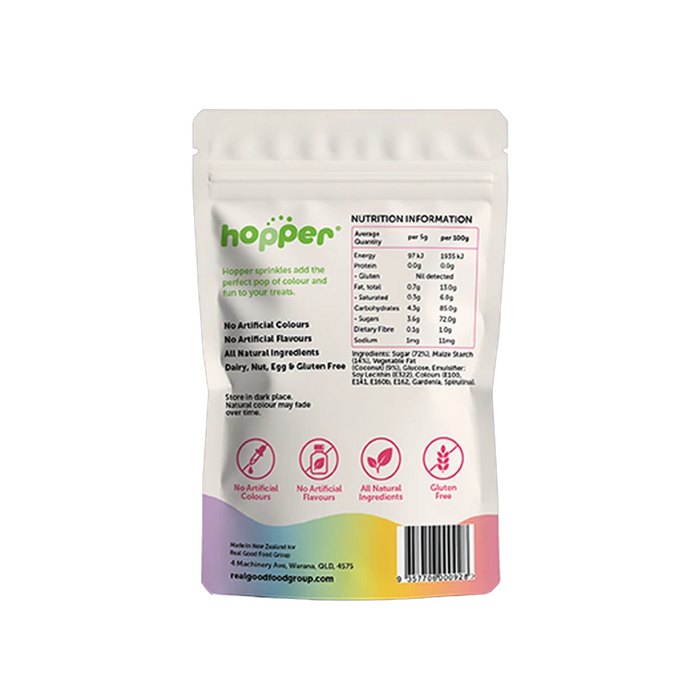 Hopper Natural Sprinkles Rainbow back of pack – nutrition information and ingredients