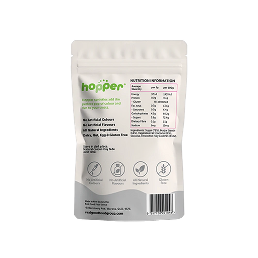 Hopper Natural Sprinkles White back of pack – nutrition information and ingredients
