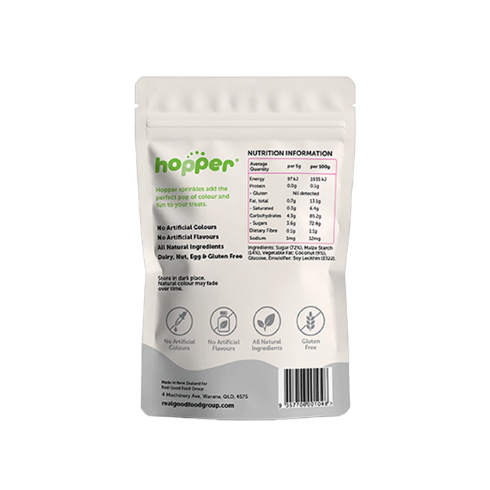 Hopper Natural Sprinkles White back of pack – nutrition information and ingredients
