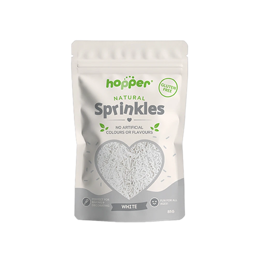Hopper Natural Sprinkles White front of pack – no artificial colours or flavours, gluten free