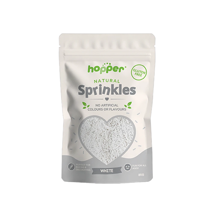 Hopper Natural Sprinkles White front of pack – no artificial colours or flavours, gluten free