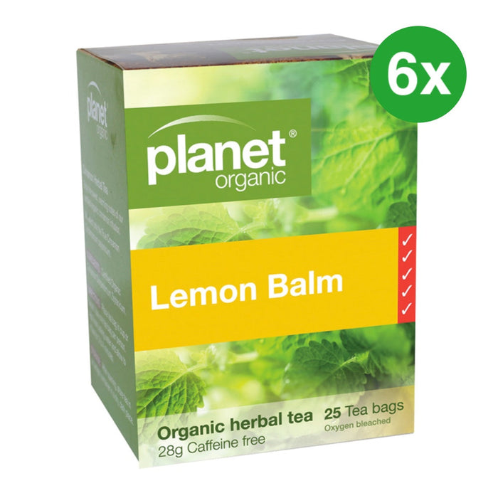 PLANET ORGANIC Herbal Tea Bags Lemon Balm 25 Bags 6 Packs (6 x 25 Teabags)