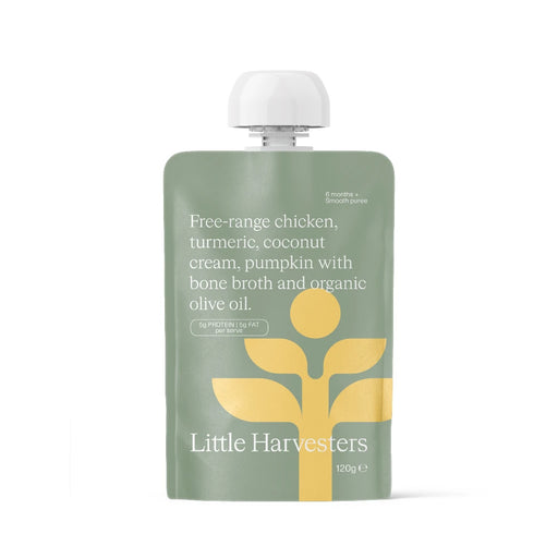 LITTLE HARVESTERS Puree Pouch Turmeric Chicken 120g organic baby food pouch front