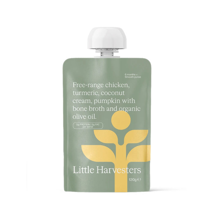 LITTLE HARVESTERS Puree Pouch Turmeric Chicken 120g organic baby food pouch front