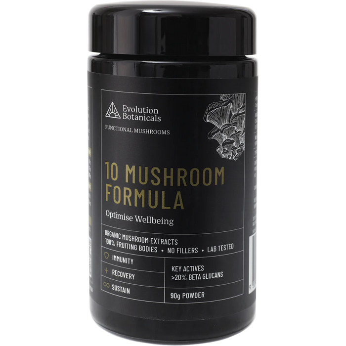 EVOLUTION BOTANICALS 10 Mushroom Formula Optimise Wellbeing 90g jar front