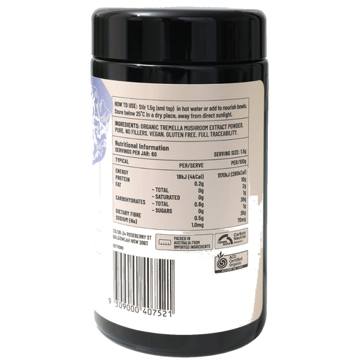 EVOLUTION BOTANICALS Organic Tremella Beauty Glow 90g back label with ingredients
